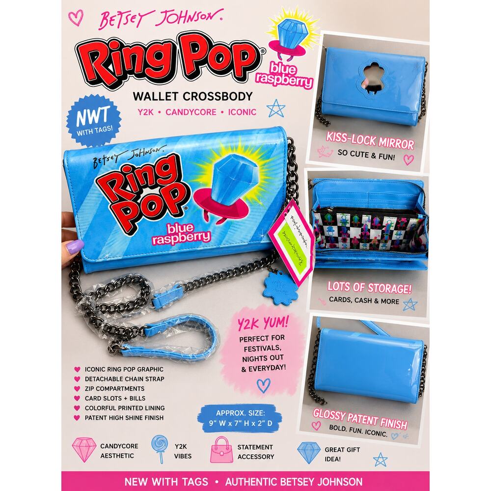 Betsey Johnson Ring Pop Blue Raspberry Wallet Crossbody NWT